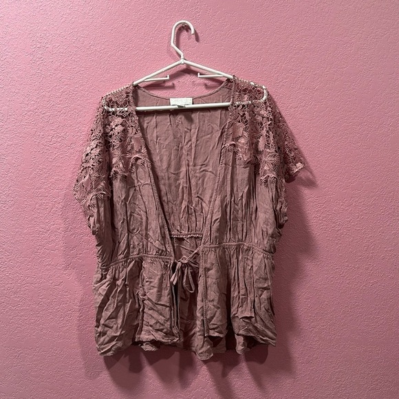 FOREVER 21 Pink Lace Tie Blouse Size 3X - Picture 1 of 4